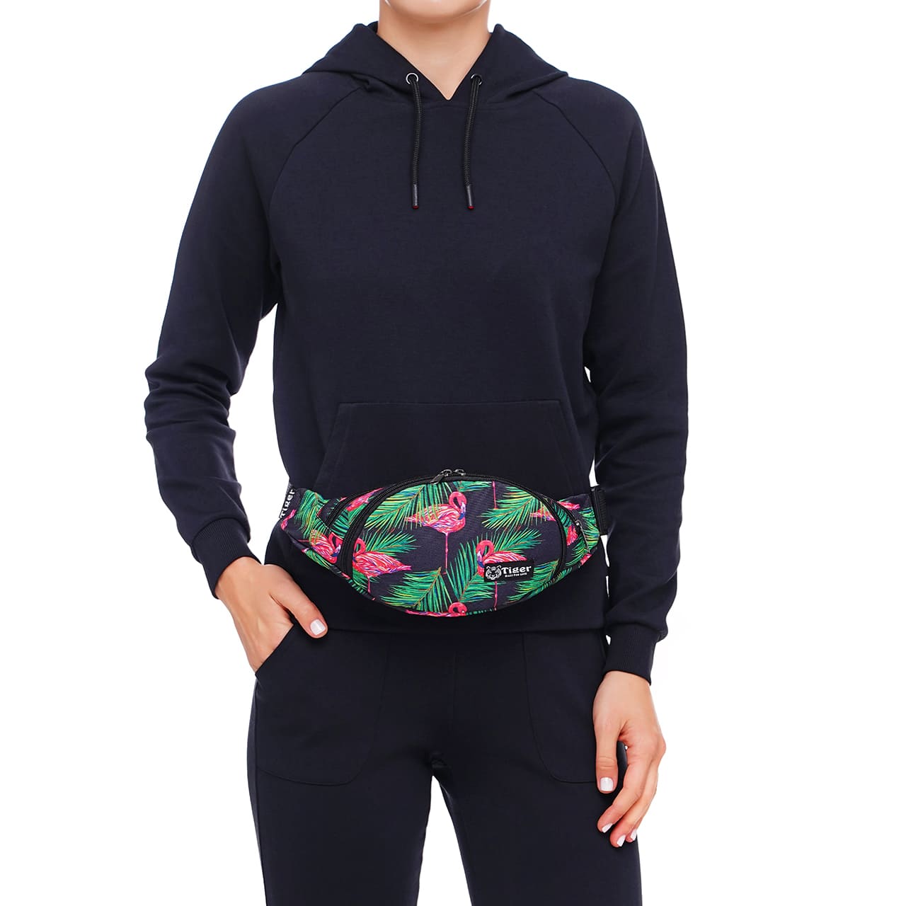 Сумка бананка Tiger Moon Print+ Фламінгота ялинка