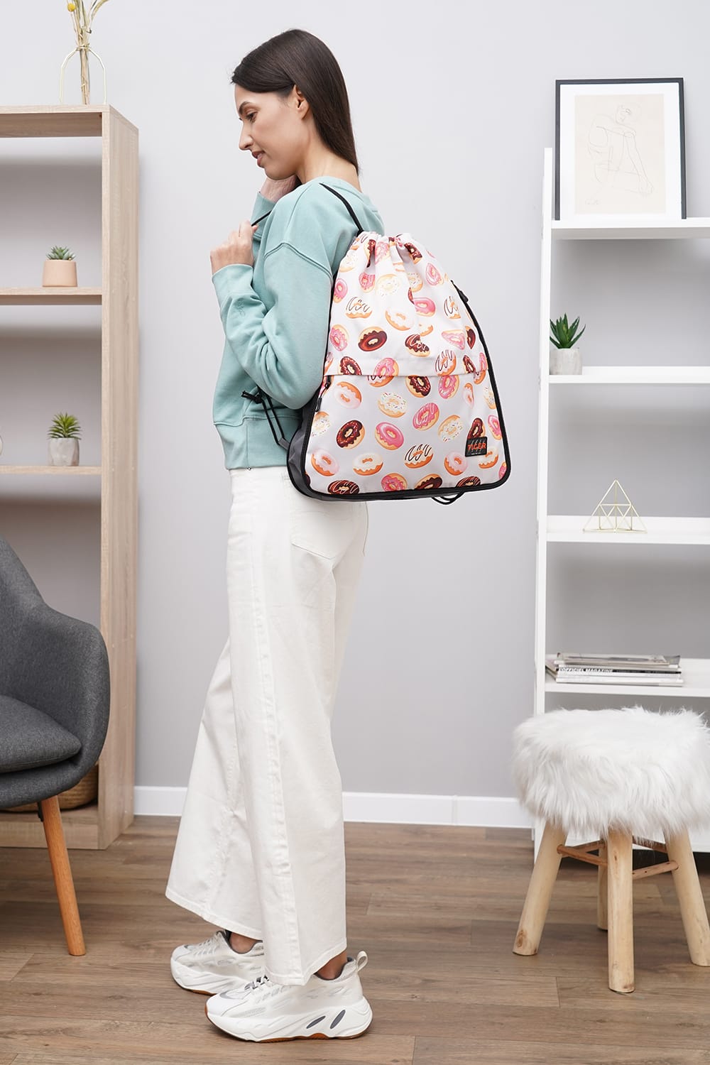 Рюкзак-мешок для взуття Tiger Print Пончики білі