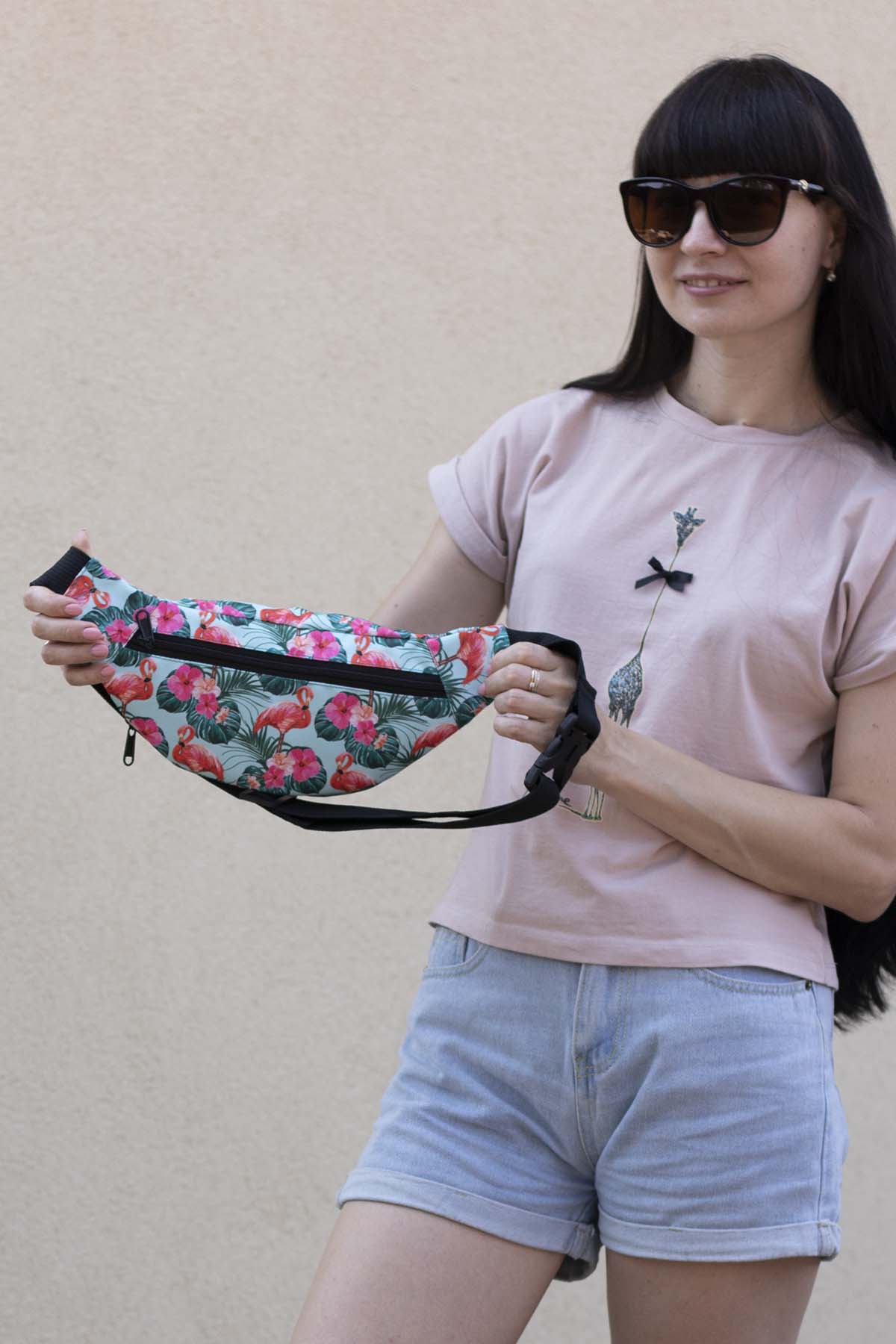 Сумка бананка Tiger Moon Print+ Фламінго світлий