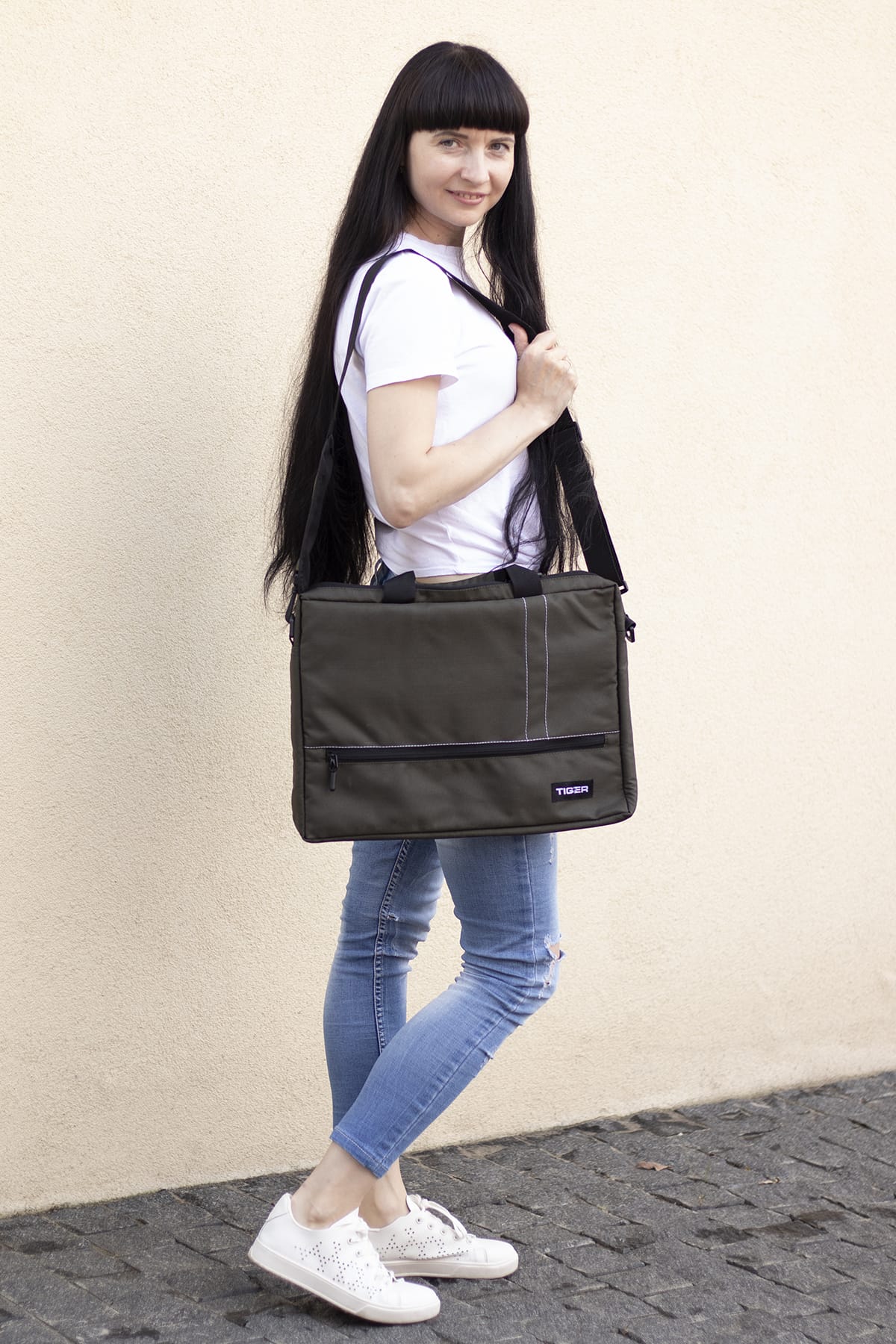 Сумка для ноутбука 15.6" велика Tiger Котон хакі темний